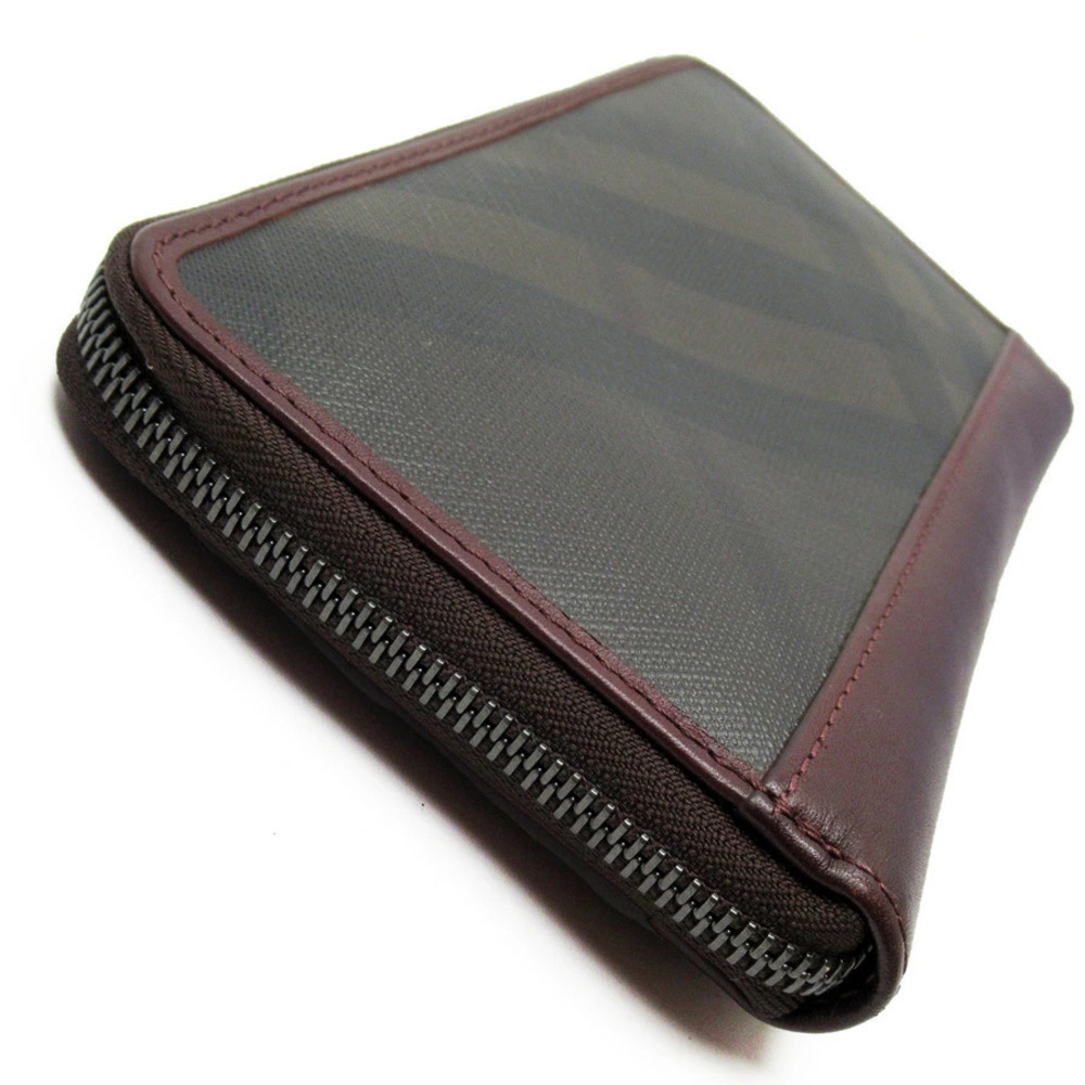Burberry leather Red Burgundy zipper Nova long black round wallet Check